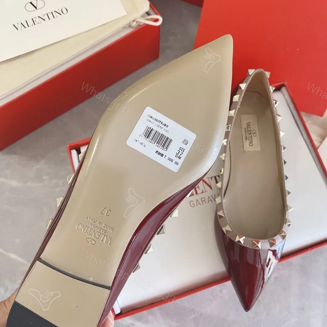 View 4 of Valentino Women Burgundy Patent Leather Studded Flats