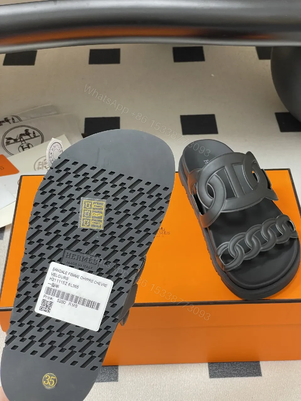 View 3 of Black Leather Double-Chain Slide Sandals: Modern Luxury
