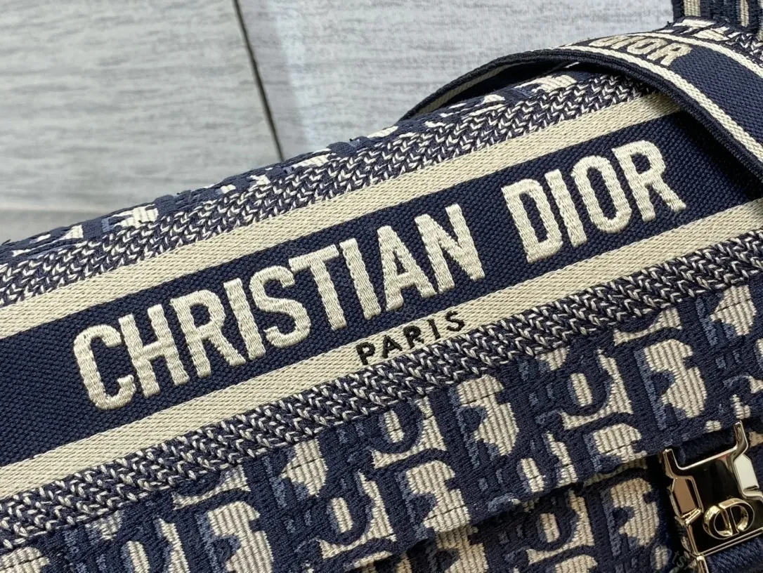View 8 of Navy-cream Jacquard Messenger Bag with Gold Hardware