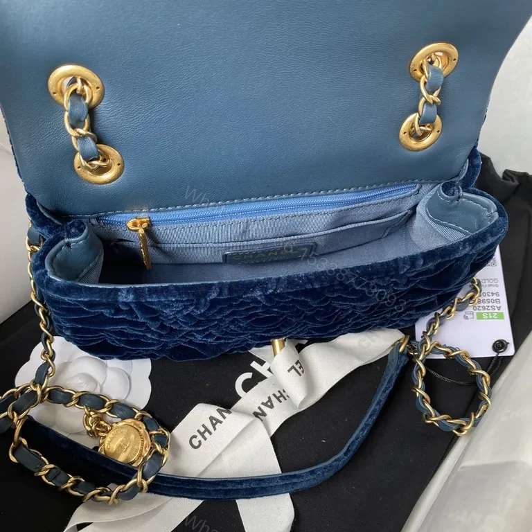 View 2 of Velvet Chanel-Inspired Flap Bag: Luxe, Navy, Gold