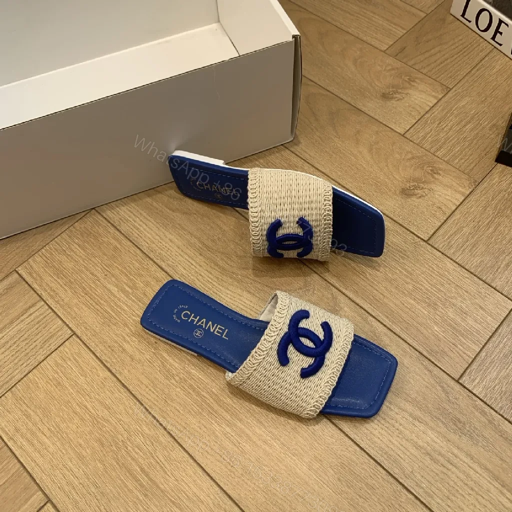 View 2 of Blue Woven Strap Slide - Designer-Inspired Luxury Sandal