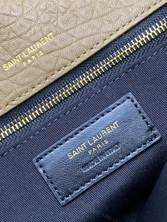 View 2 of Structured Pebble-Leather YSL Monogram Bag, Gold Hardware, Crossbody/Shoulder