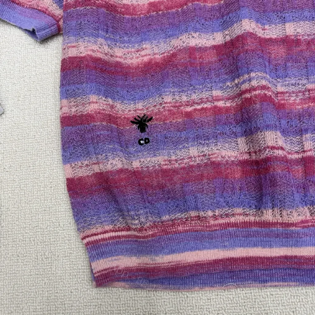 View 10 of Purple Knit Striped Short Sleeve Fashion Tee with Tie-Dye Style Product Type: Dior-inspired Knitwear