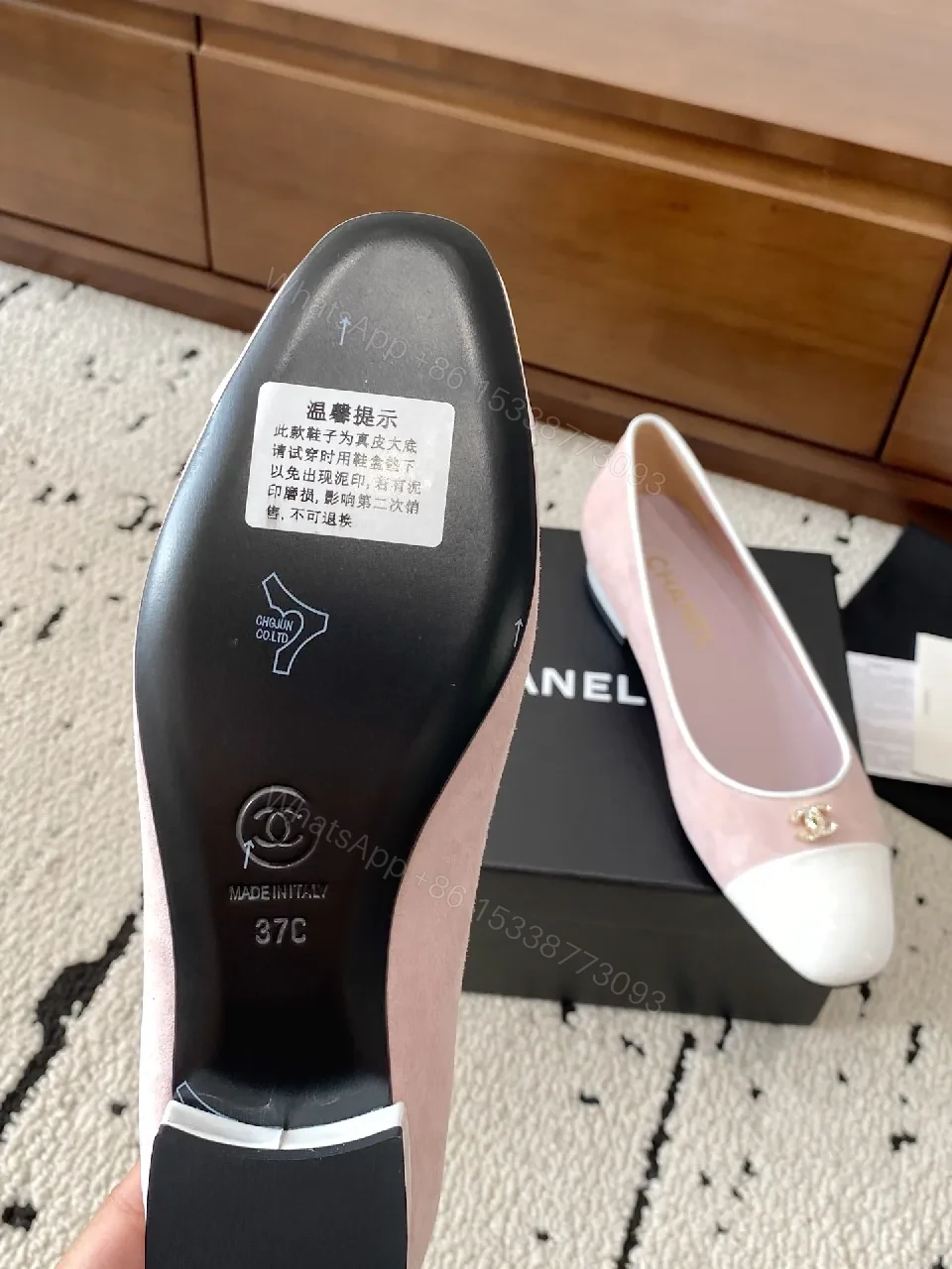 View 6 of Soft Pink Two-Tone Ballet Flats with Gold Logo (No Brand)