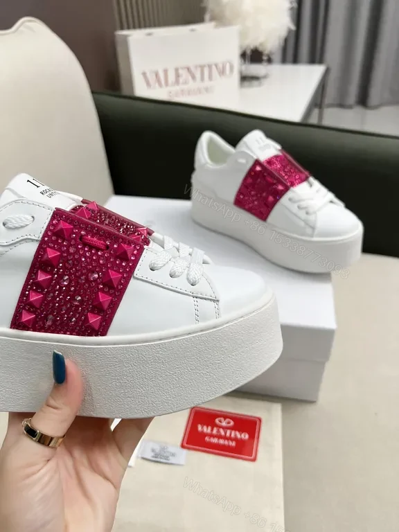 View 9 of Bold White Leather Sneaker Pink Strap Luxe Comfort Sneakers
