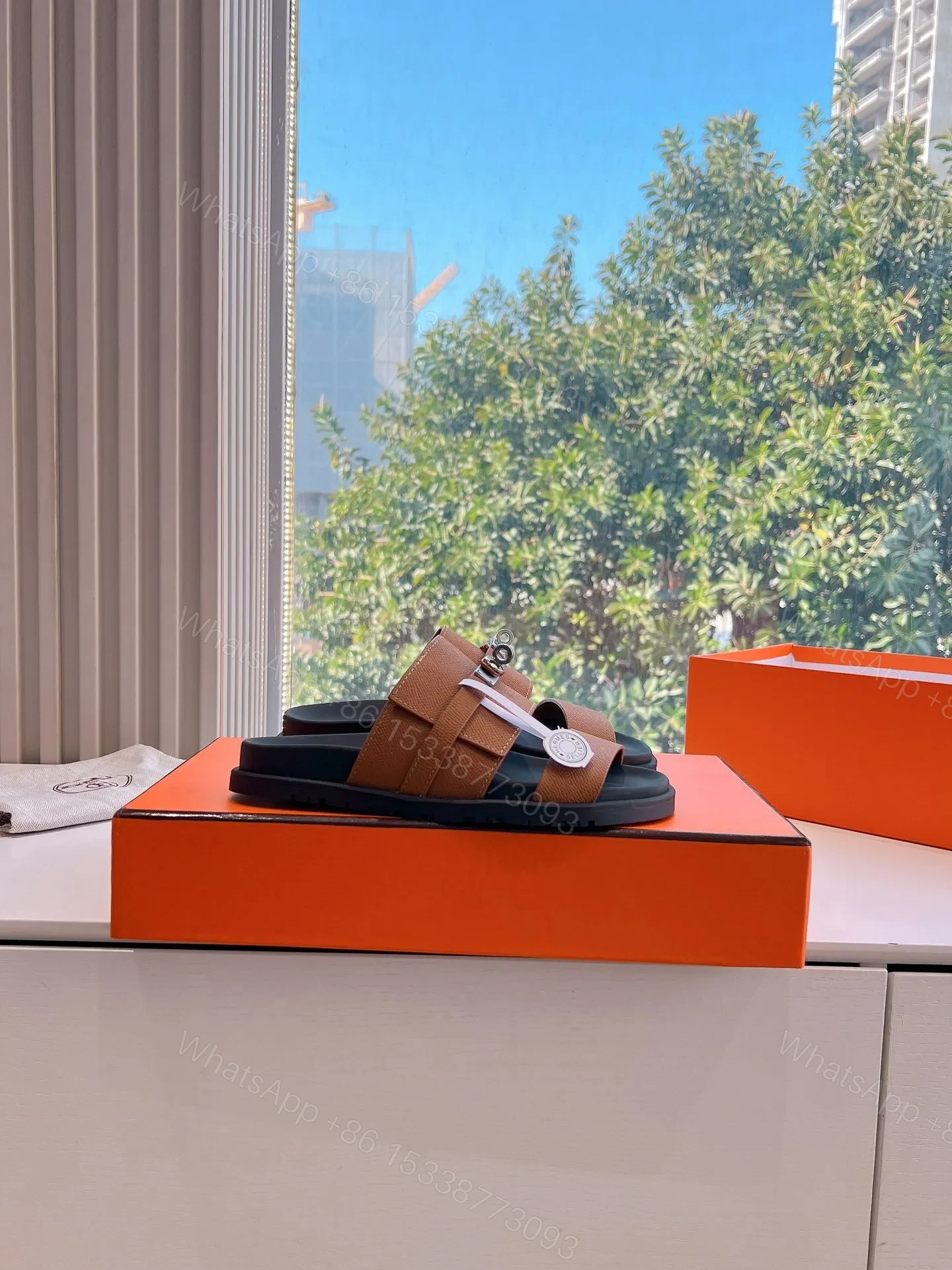 View 2 of Hermes Women Brown Leather Straps Sandals
