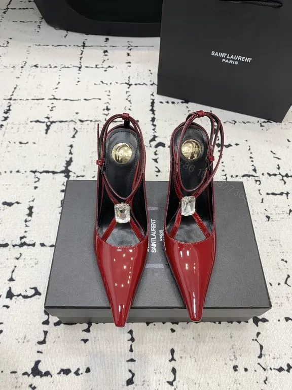 Bold Red Patent Stilettos with Crystal Accents - Saint Laurent Paris — view 1