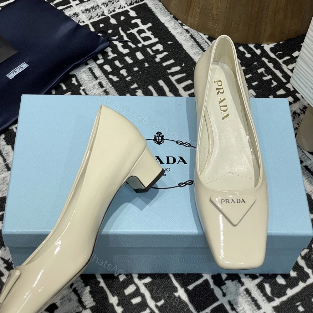 View 6 of 高仿Prada*1l628B方頭粗跟單鞋3.5CM白色免檢版