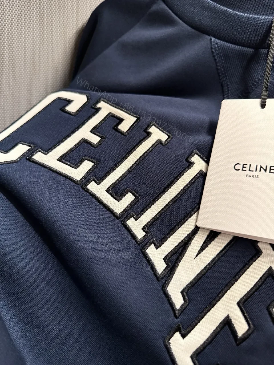 View 4 of Navy Collegiate Logo Sweatshirt with Soft Knit Comfort