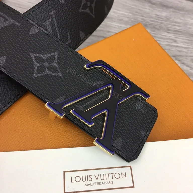 View 6 of Dark Matte LV-Style Monogram Belt with Gunmetal Buckle (Men)