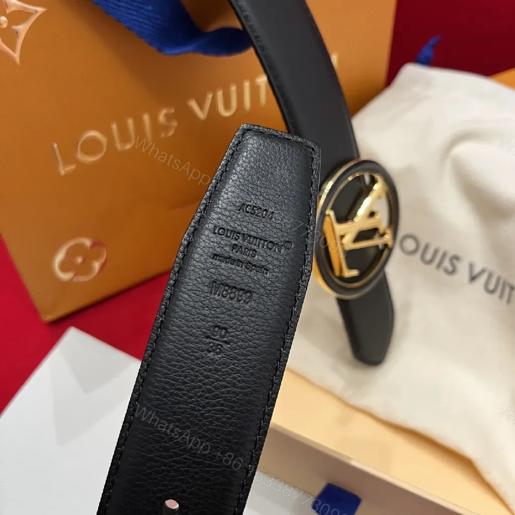 View 8 of Bold Leather Belt with Gold Logo Buckle - Premium Style Belt