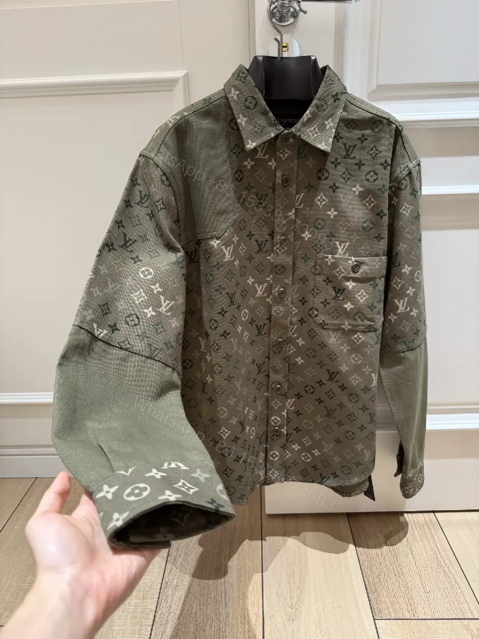View 4 of Olive Green Denim-Style Shirt Jacket with LV Monogram