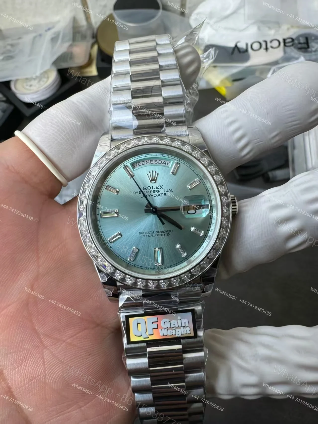 View 11 of Rolex Day-Date 228396TBR 1:1 Replica Ice-Blue Dial 40MM 3255 Movement Presidential Bracelet Super Clone Watch