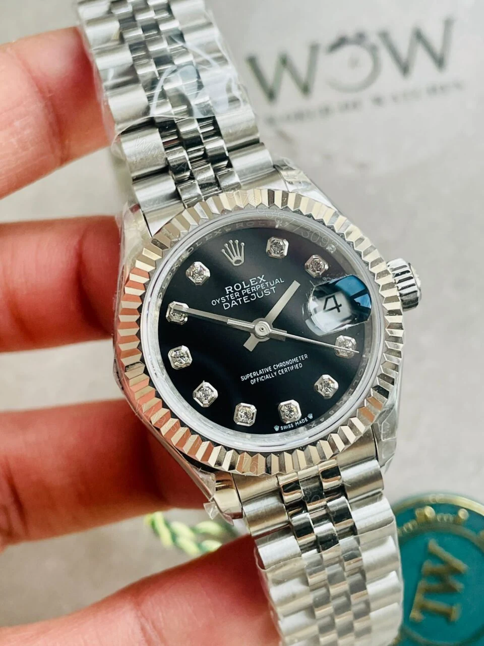 View 2 of Rolex Datejust 28mm 904L SS Black Dial Diamond markers