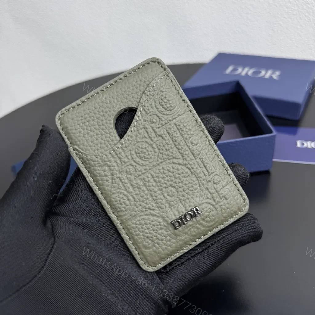 View 2 of Textured Leather Card Case with Dior Detailing - Slim Luxury Accessory