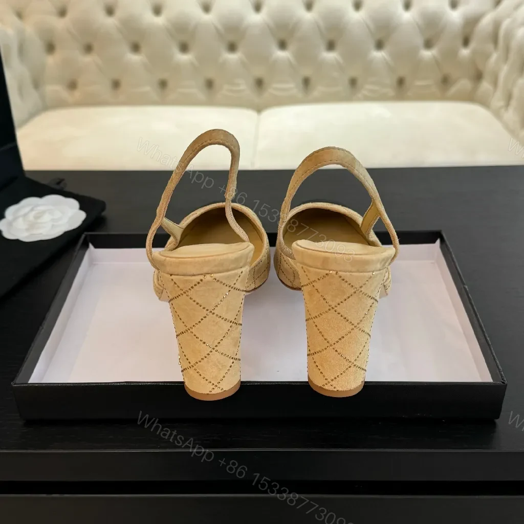 View 7 of Beige Knit Slingback Heels: Two-Tone Cap-Toe Pump