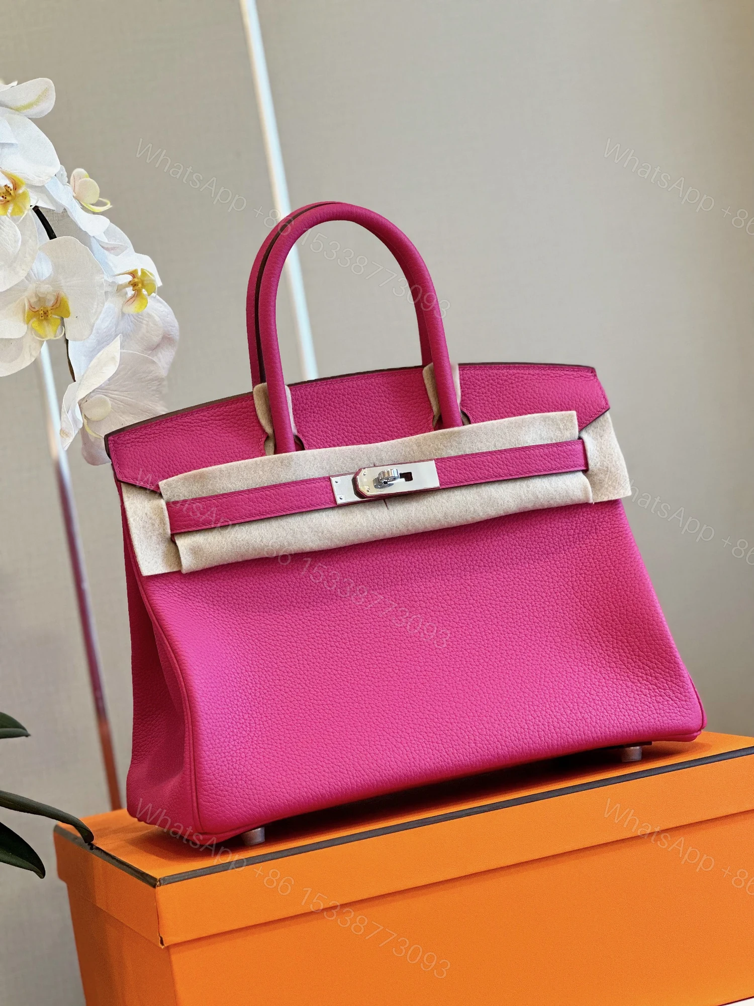 View 2 of Hermès Birkin 30 Rose Shocking Taurillon Clemence Palladium Hardware