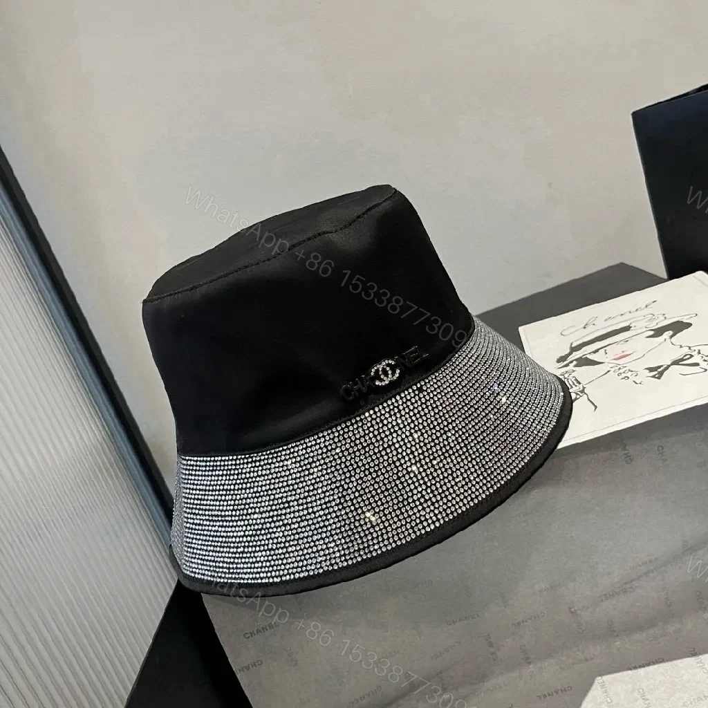 View 3 of Black Satin Bucket Hat with Rhinestone Band - Luxe Statement Hat