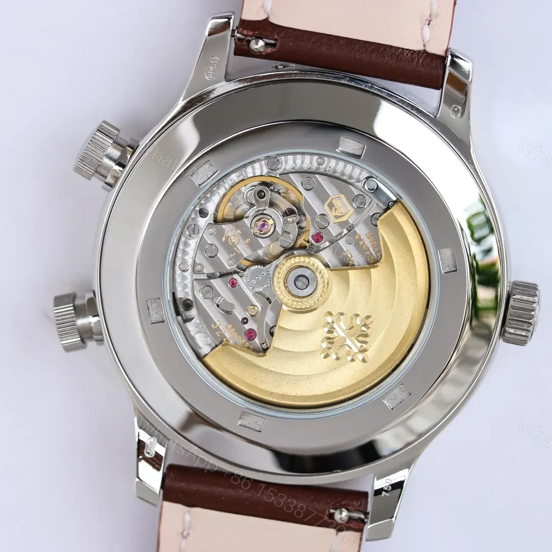 View 8 of Patek Philippe Calatrava Pilot Travel Time Watch Ref. 5524 Rose Gold and Blue Dial Dual Time Zone Leather Strap