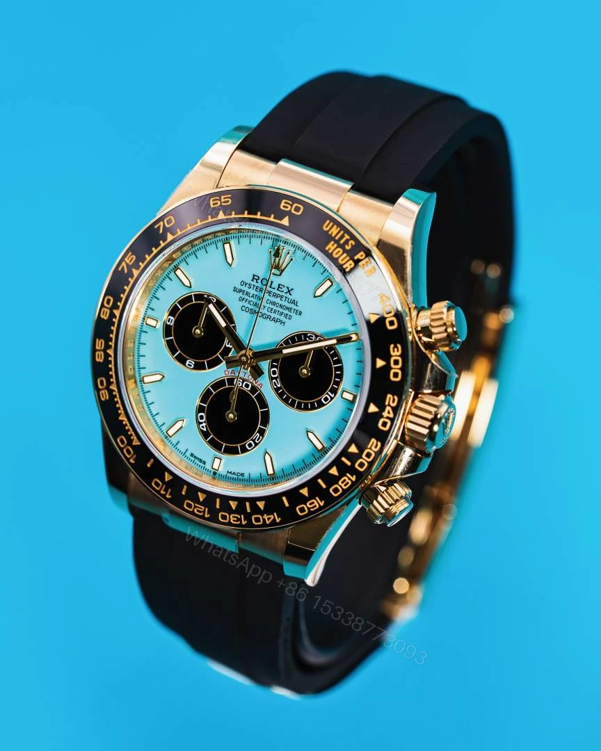 View 2 of First Copy Luxury Chronograph Blue Dial Rubber Strap Watch With Rose Gold Case And Premium Finish