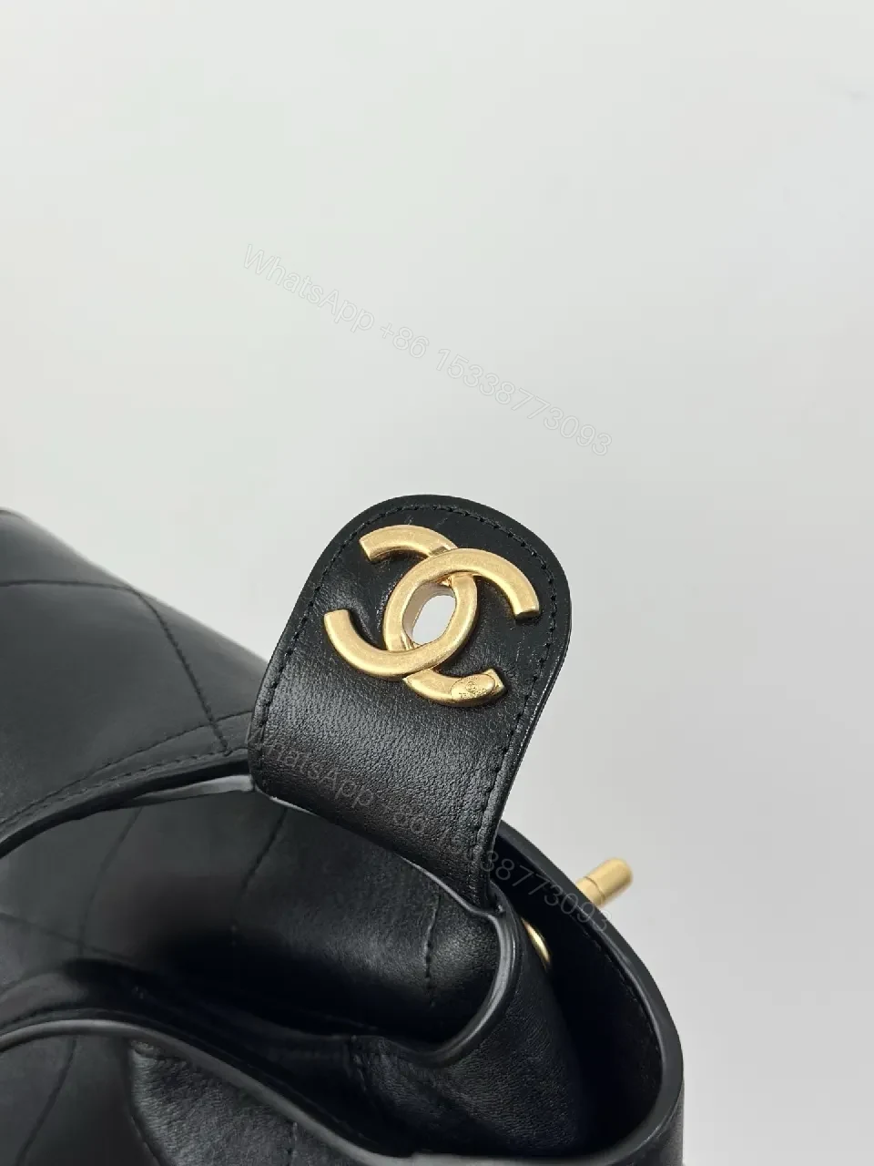 View 8 of Quilted Shoulder Bag with Chain Strap - Gold Emblem Luxe