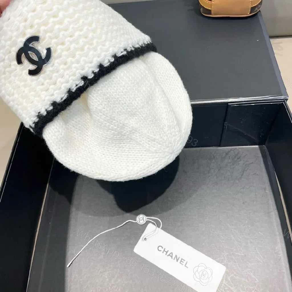 View 6 of White Knit Beanie - Luxe Chanel Accent, Classic Warmth