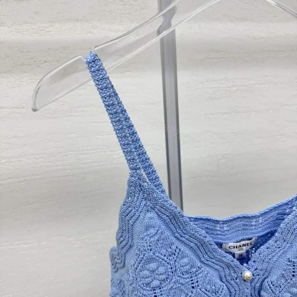 View 4 of Soft Denim-Blue Crochet Tank: Luxe Textured Tank Top