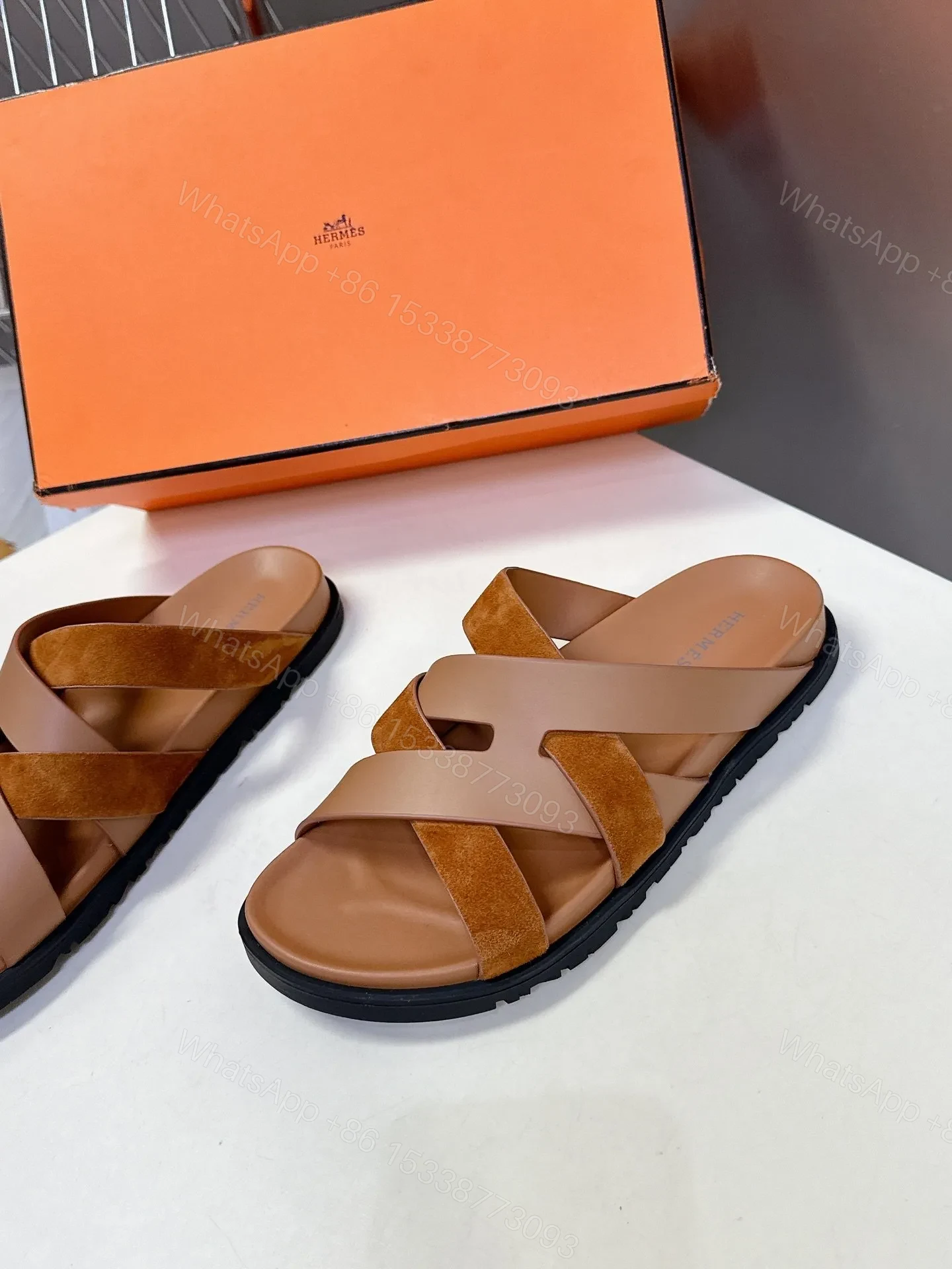 View 4 of Hermes Women Brown Suede Leather Sandals