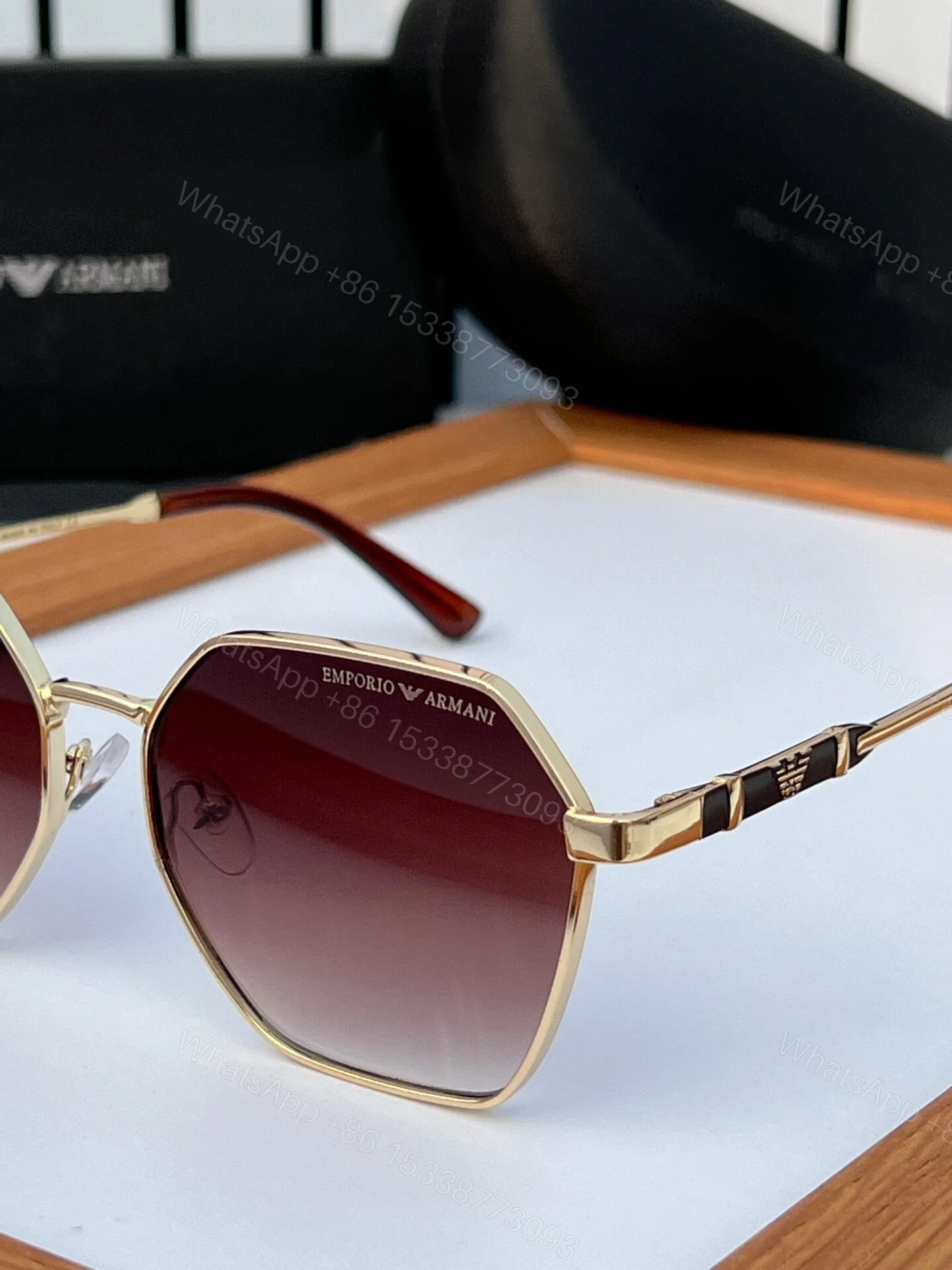 View 2 of Emporio Armani Geometric Sunglasses Brown-Gold