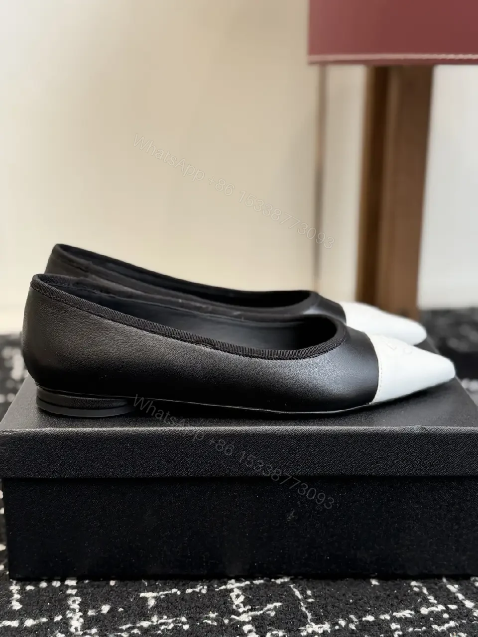 View 4 of Two-Tone Leather Ballet Flats with Logo Detail - Everyday Luxury