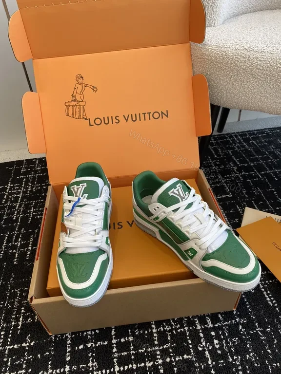 View 5 of Bold Green & White LV-Inspired High-Top Sneakers