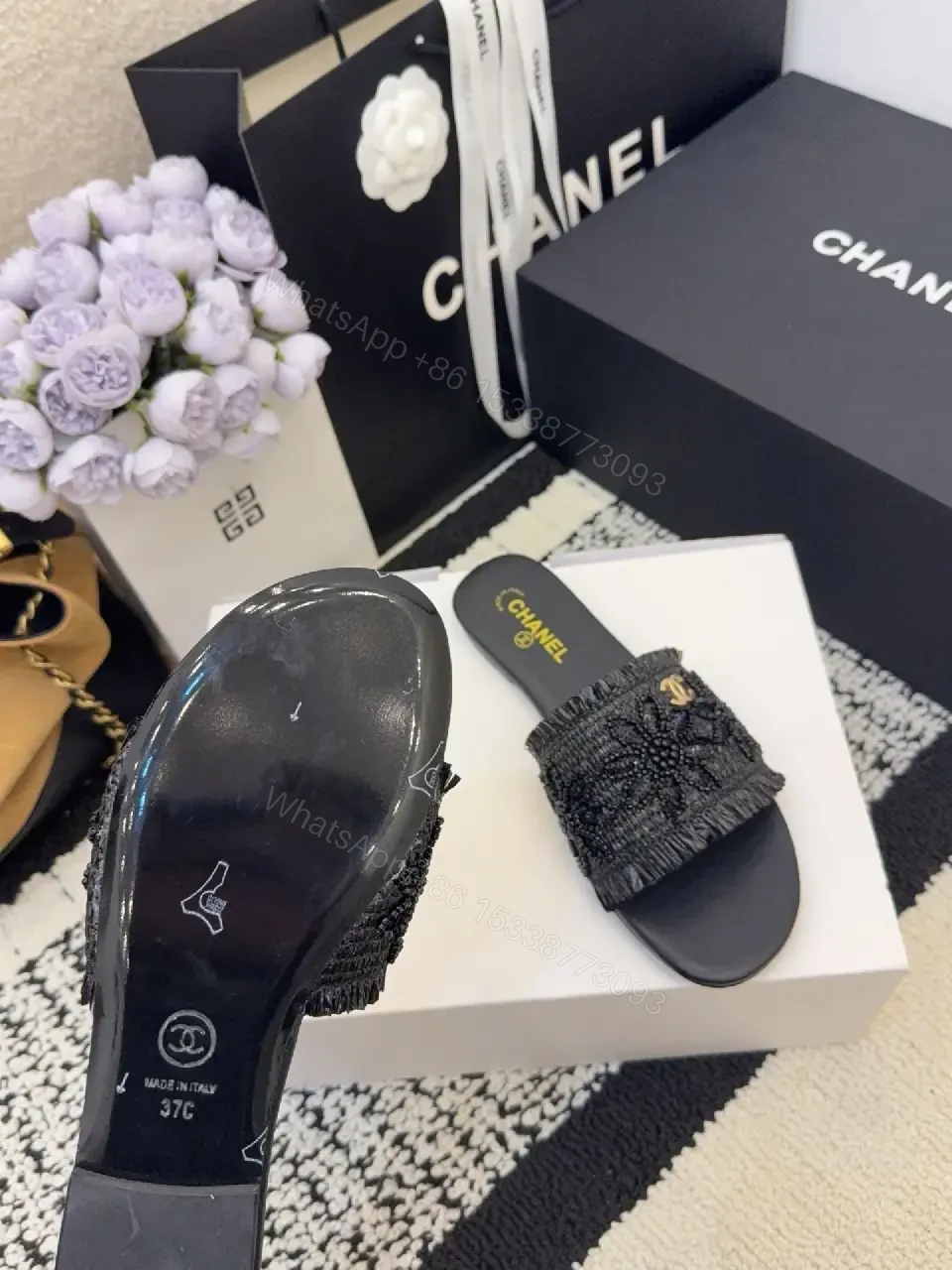 View 4 of Knit-Detail Slide Sandals – Luxe Comfort, Everyday Wear