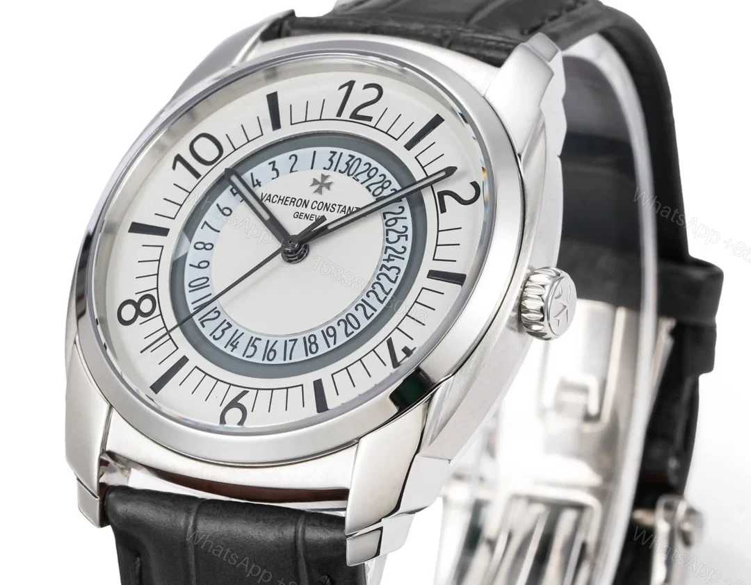 View 5 of Vacheron Constantin Quai de l’Ile Replica 41MM Premium Silver Dial Black Leather Strap Edition VC-QDI-SLV-BLK-LTH-41