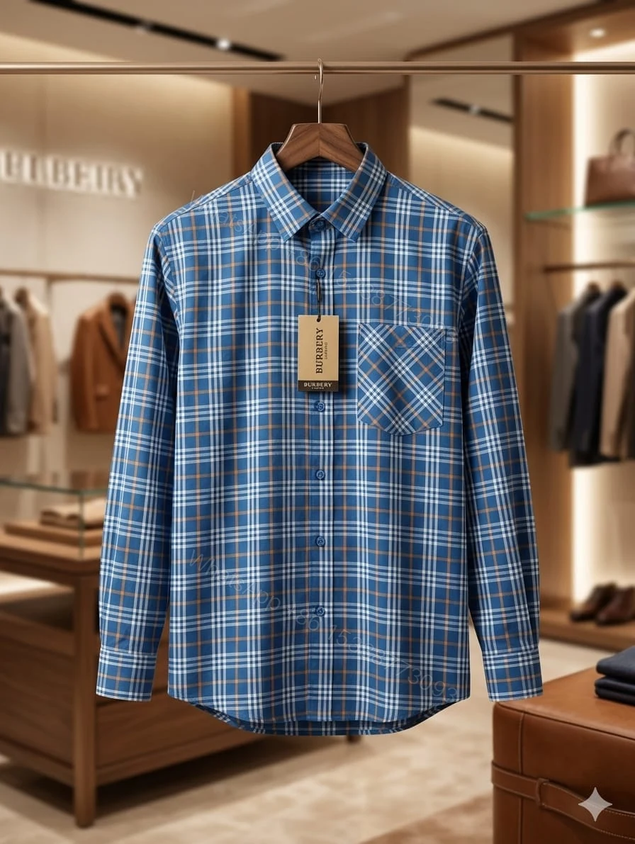 Burberry Premium Store Article Cotton Shirt Blue First Copy | AAA+ Replica — view 1