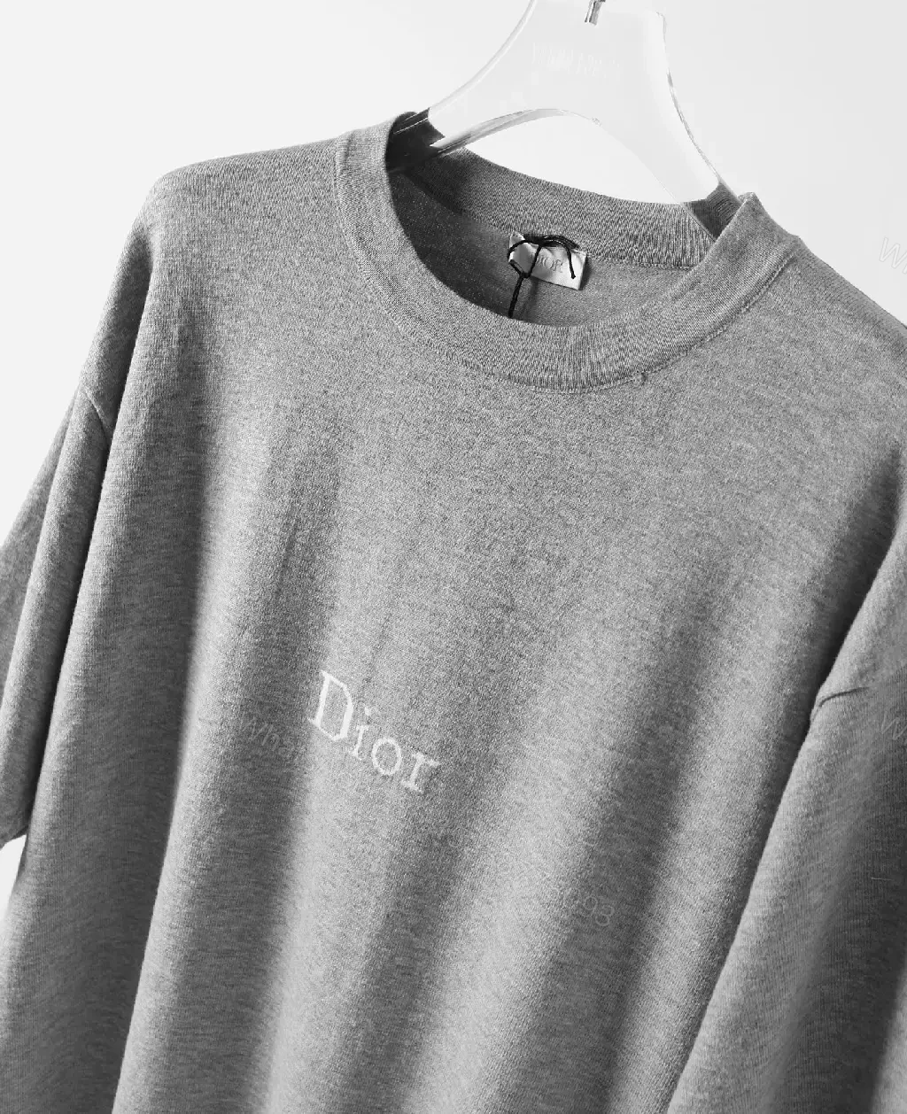 View 3 of Grey Cotton T-Shirt Dior Logo Casual Tee
