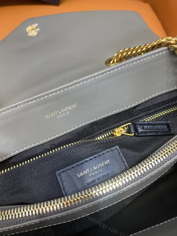 View 2 of Chevron Grey Leather Bag â€” MatelassÃ©, Gold YSL Hardware, Envelope Style