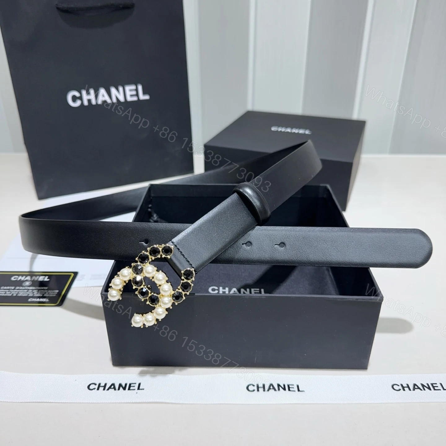 CHANEL高仿 女款 珍珠雙C扣牛皮皮帶 氣質百搭腰帶 — view 1