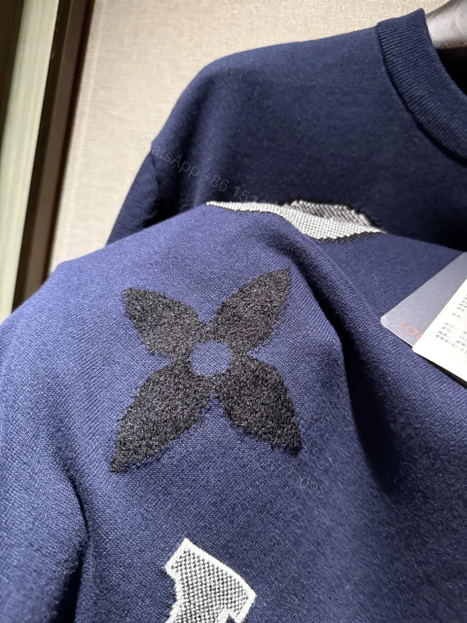 View 6 of Textured Knit Dress in Navy with LV Motifs: Luxe Statement Dress