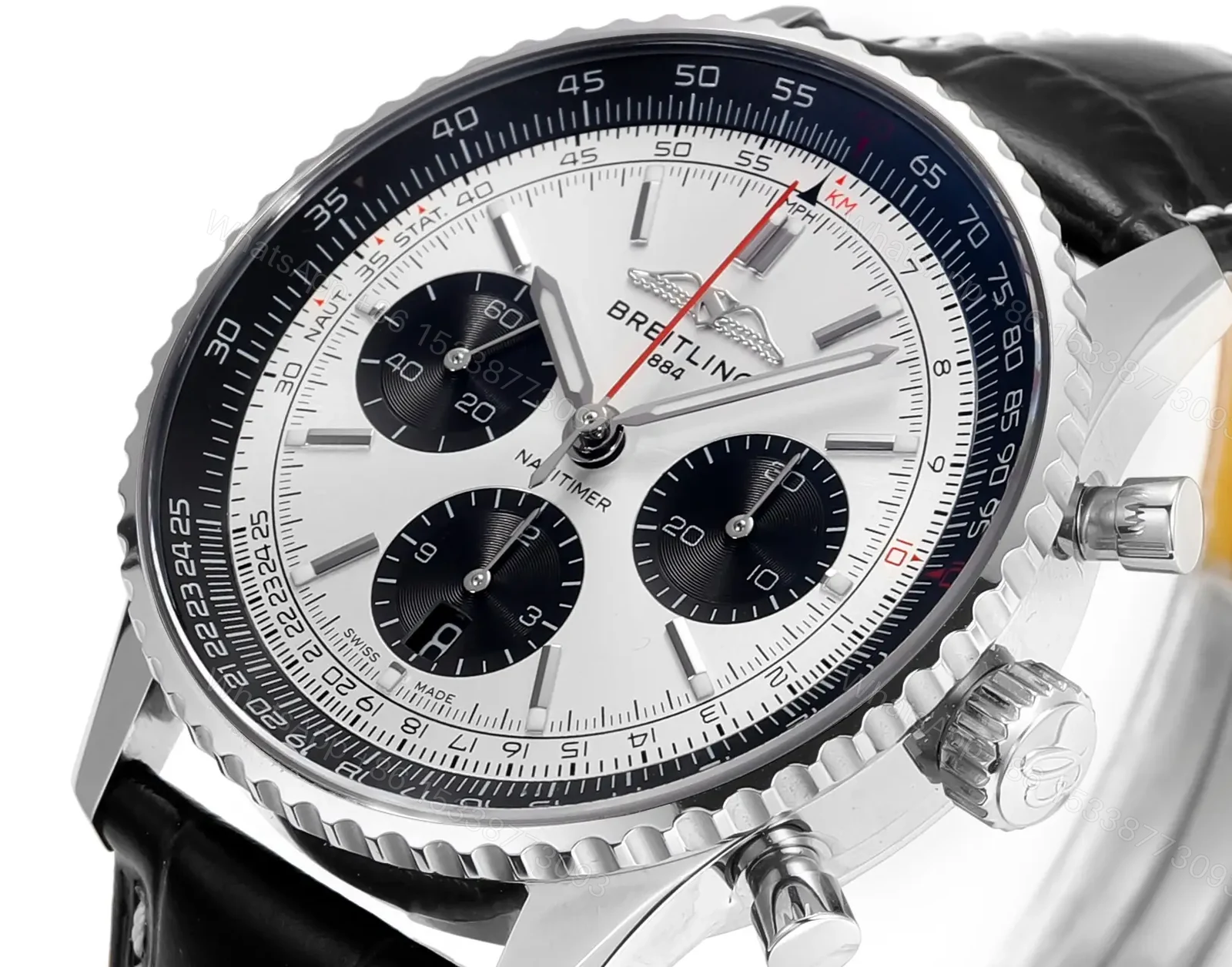 View 4 of Breitling Navitimer B01 Chronograph White Dial Black Leather Strap 43mm Premium Edition BRE-NAV-B01-43-WHT-LTH