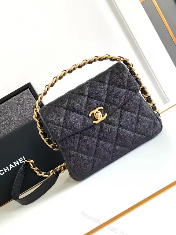 Charcoal Calfskin Quilted Flap Bag with Gold Chain — view 1