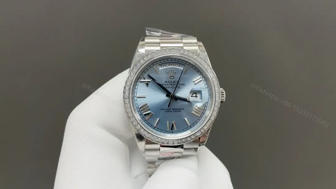 Rolex Day-Date 36 Platinum Baguette Ice Blue Roman President 128396TBR-0002 — view 1