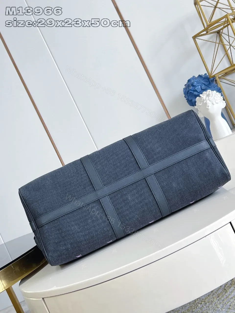 View 3 of Bold Denim Travel Bag with Multicolor Monogram Details