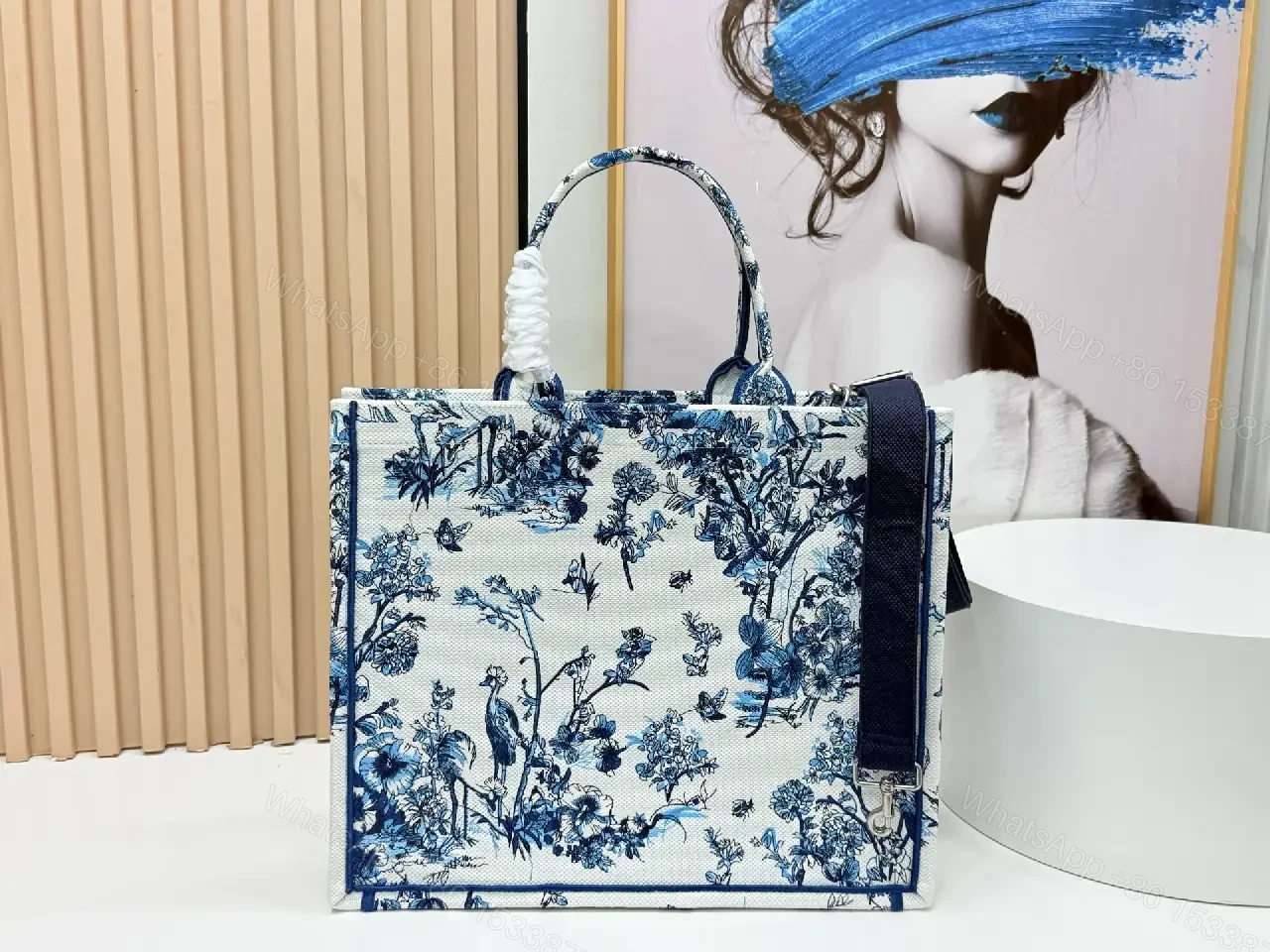 View 8 of Blue Ivory Toile de Jouy Structured Tote - Luxe Everyday Tote