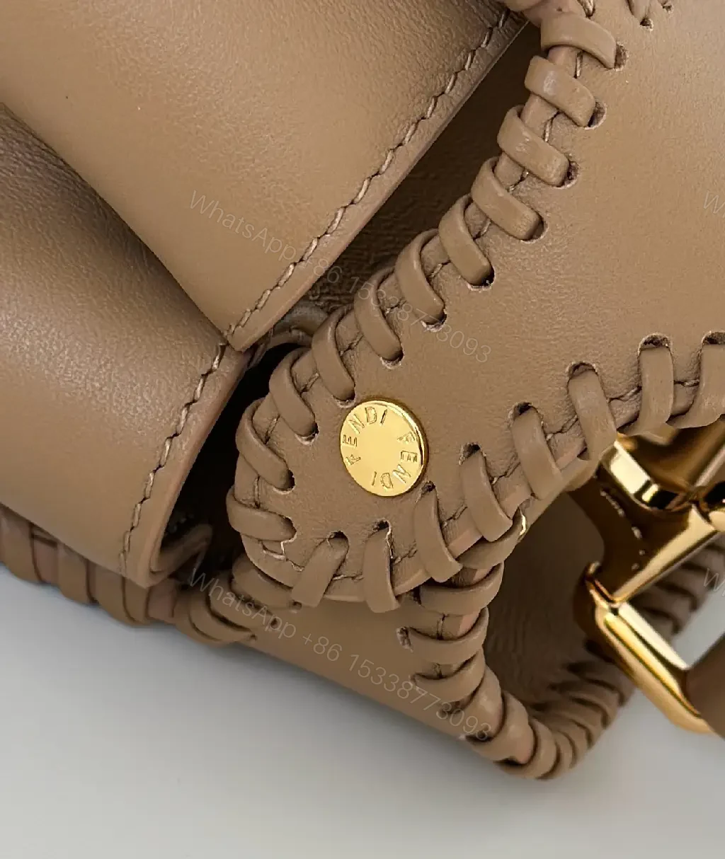 View 10 of Taupe-Tone Leather Crossbody: Braided Edge, Turn-Lock Bag