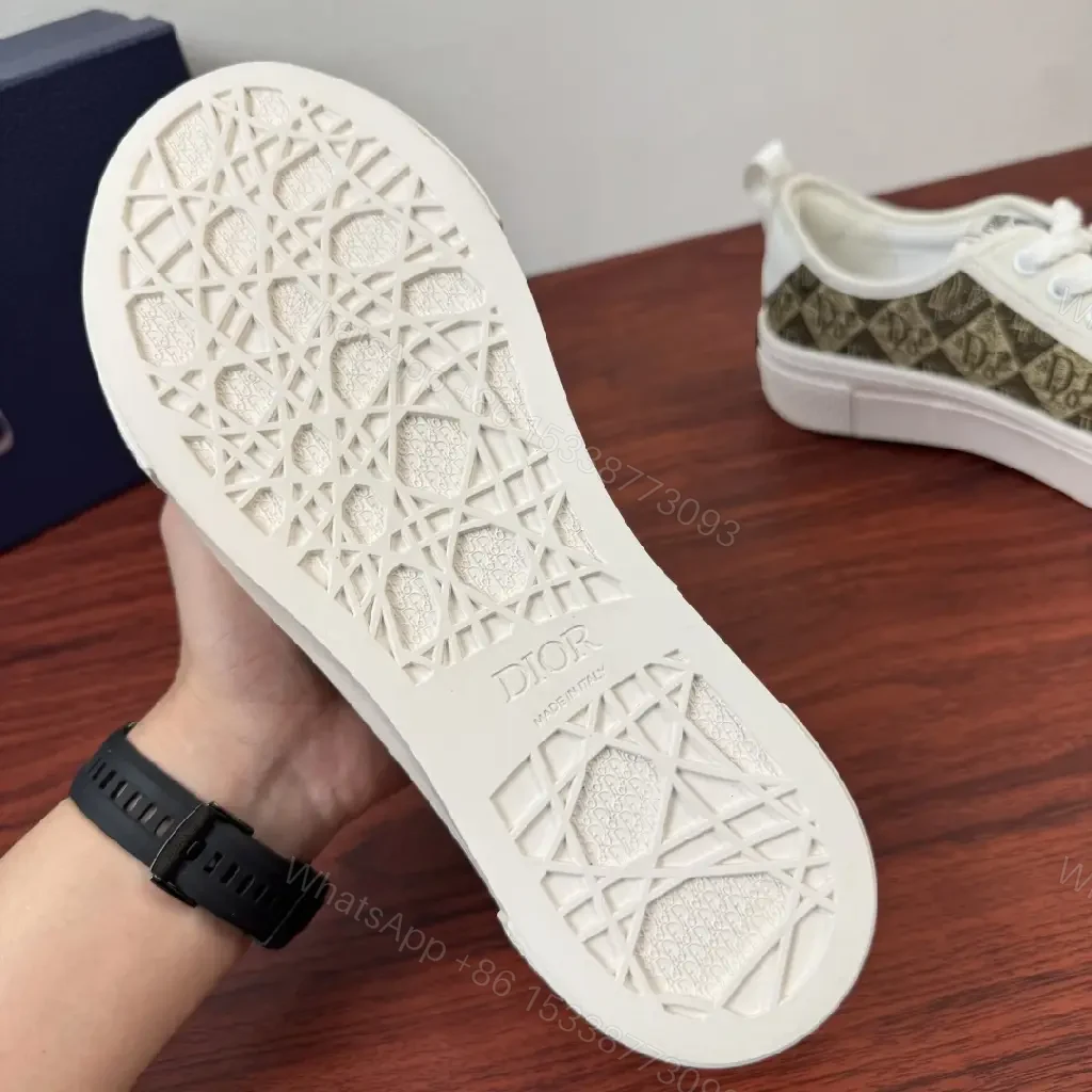 View 9 of Beige-White Dior-Style Canvas Platform Sneakers