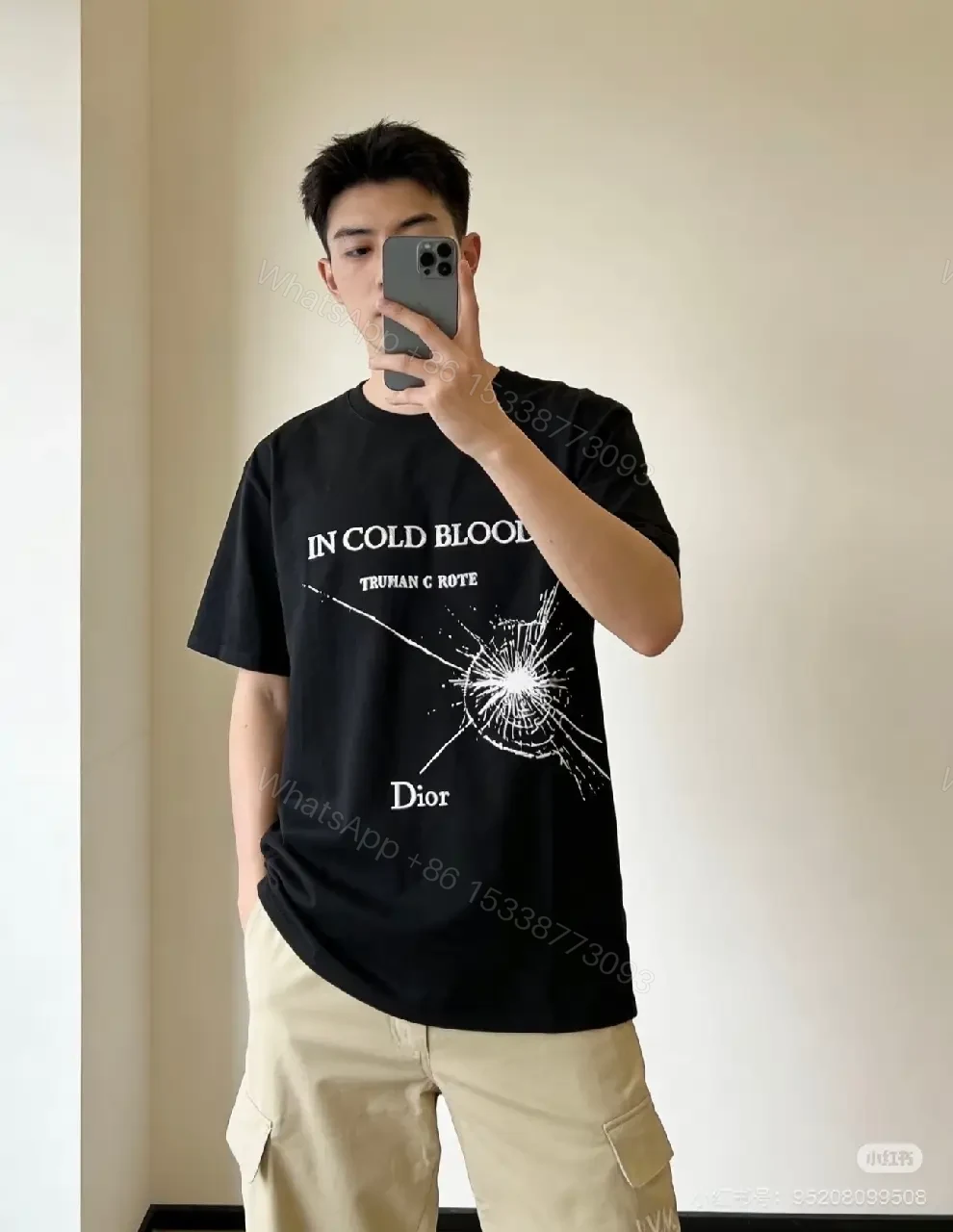 View 10 of Black Cotton Tee, Dramatic Crackle Print, Relaxed Fit, Bold Typography Tee