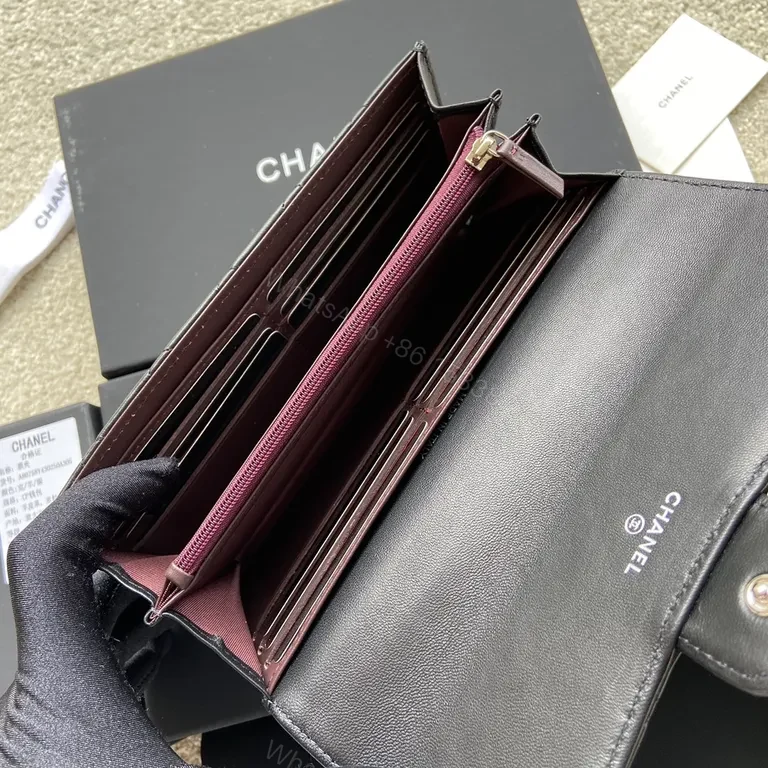 View 2 of Black Quilted Calfskin Wallet Clutch with CC Clasp