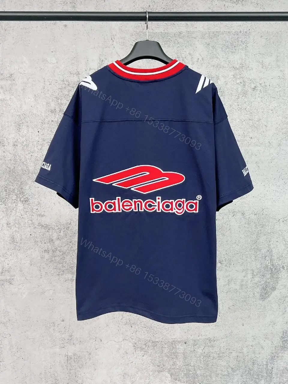 View 3 of Navy Jersey with Bold Logo, Red Trim, Luxe Streetwear