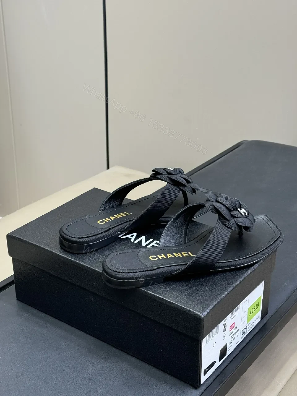 View 5 of Black Knit-Detail Sandals: Square Toe, Cushioned Comfort