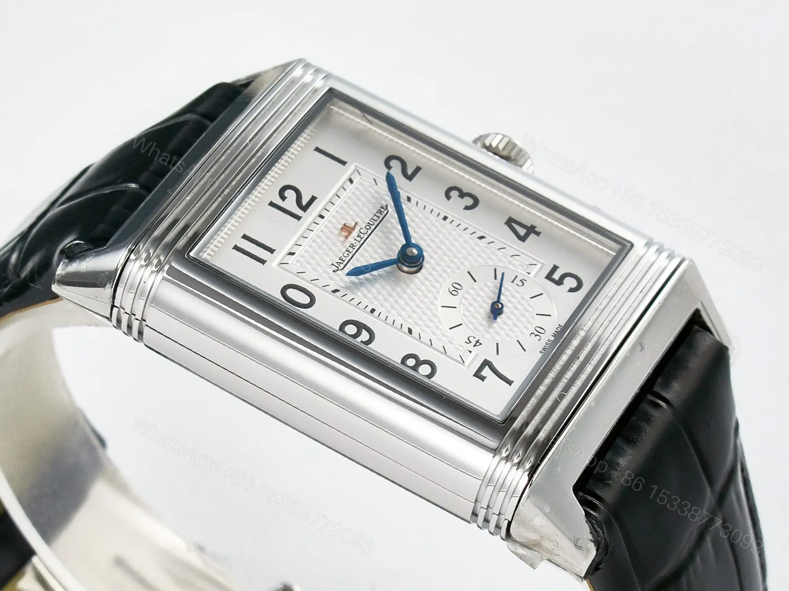 View 7 of Reverso Classic Duoface Small Seconds SS MGF Best Edition White Guilloché Dial on Black Leather Strap A854A